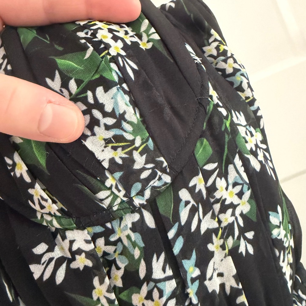 Sau Lee Georgina Ditsy Floral Gown Black Chiffon Pleated Bustier Maxi Dress Sz 4 - Picture 4 of 13